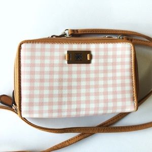 Pink White Checkered Tan Wallet Crossbody